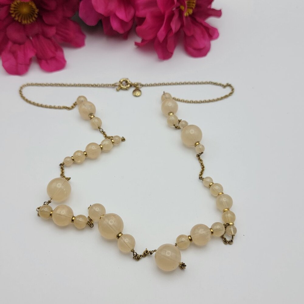 JCrew Beige Glass Bead Gold Tone Station Necklace 31 Flapper Opera Rustic 16$